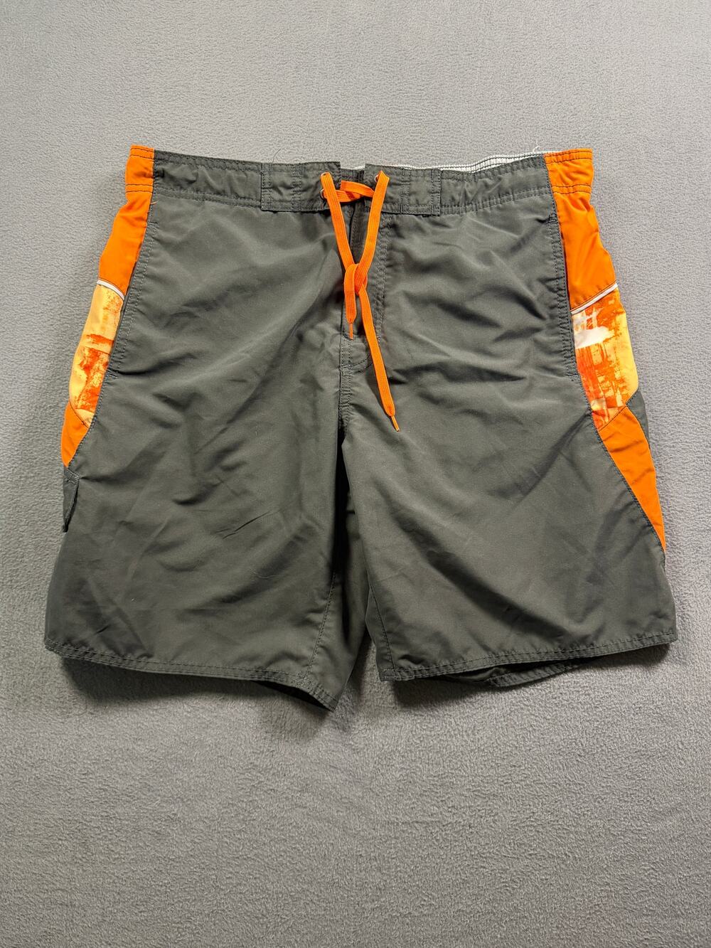 Roundtree & Yorke Mens Size L Gray Orange Colorblock Board Shorts‎ Swim Trunks